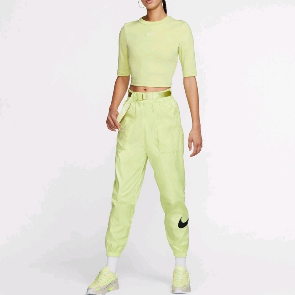 Nike Womens Woven Swoosh Pants Limelight CJ3776-367 Size Medium